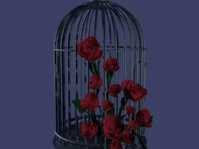 Old cage and roses 3D model