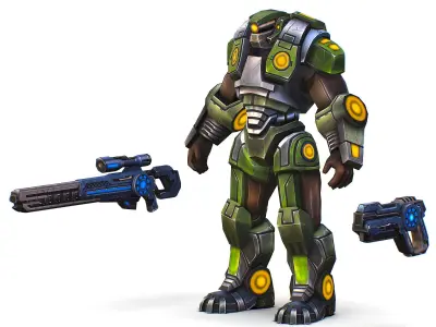 Cartoon Sci-Fi Cyborg Drone Heavy Sniper Soldier Low-poly 3D model