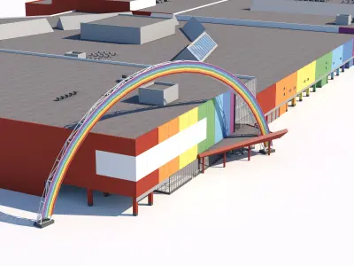 Modern shopping mall with colorful exterior design 3D model
