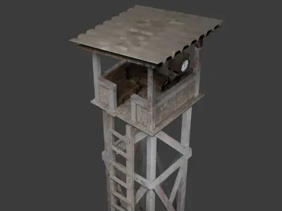 Watchtower with Military Crates and Spotligh 3D model