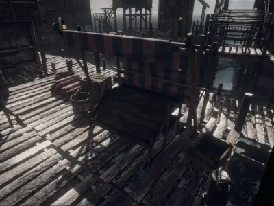 Medieval Lake Village stalls Low-poly 3D model