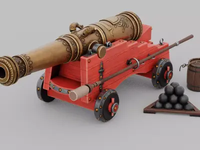 O Kit 01 Cannon Kit 04 of 05 treasure cannon Low-poly 3D model