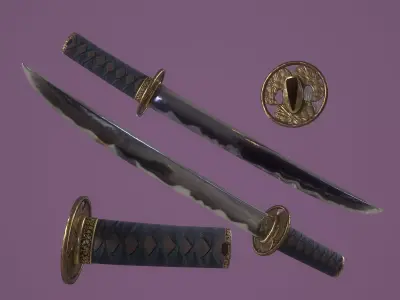 Tokugawa Tanto - A Japanese Dagger Low-poly 3D model