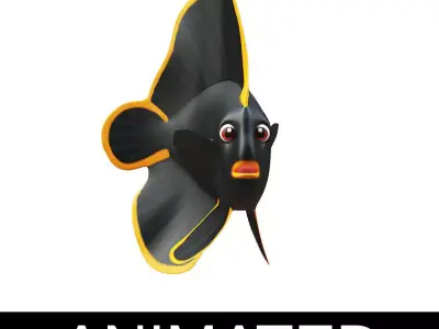 Red Aced Bat Animated Fish  Low-poly 3D model