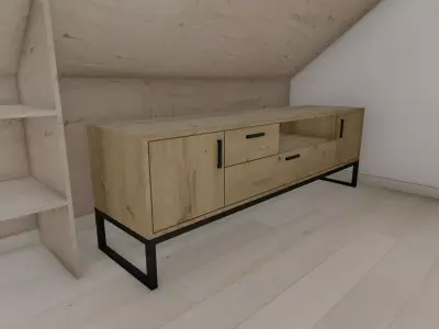 Cabinet attic room with wooden sideboard Free 3D model
