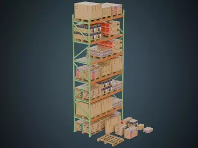 Cardboard Boxes Pallet And Shelf 2 Basic Low-poly 3D model