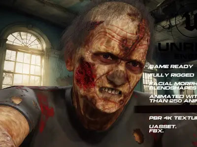 Zombie  full rigged - game ready - animated Low-poly 3D model