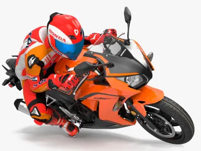 Honda Motorcycle with Rider Turning 3D model
