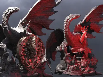 Dark Wyvern Arthurian Dragon Statue Crest 2 versions 3D model