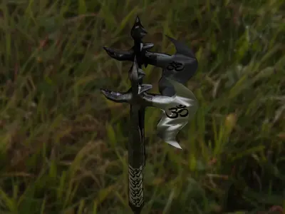 AXE LOW POLY sword in middle of field Texture