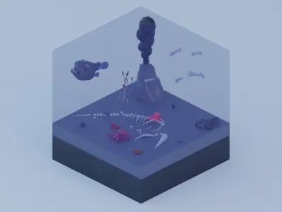 Low poly aquatic scenes set Low-poly 3D model