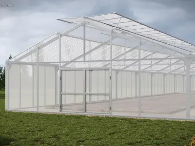 Multi-Span Greenhouse With Soil Beds 3D model