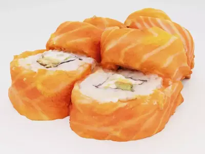 Sushi Rolls with fresh tuna and salmon Japanese cuisine seafood 3D model