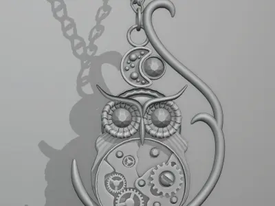 Steampunk owl pendant on chains 3D model
