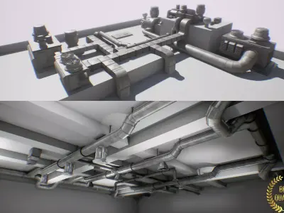 ultimate air ducts modular system 60 elements lowpoly Low-poly 3D model
