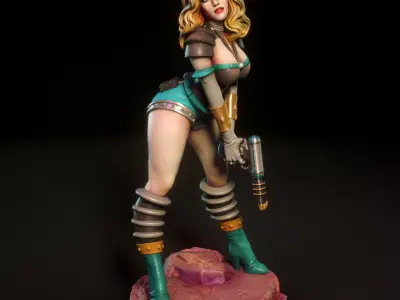 Janet female figurine on rock 3D print model