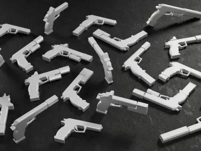 Stylized Low Poly SigSauer -20 Variations Game Ready Low-poly 3D model