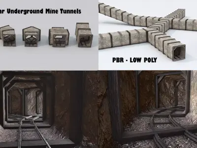 Modular Low Poly PBR Underground Mine Low-poly 3D model