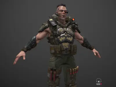 Commando soldier in camouflage Low-poly 3D model