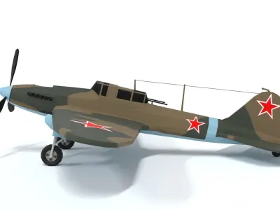 Low Poly Cartoon Ilyushin Il-2 Shturmovik WWII Airplane Low-poly 3D model