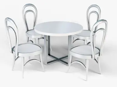 White Cafe Table with 4 Chairs 3D model