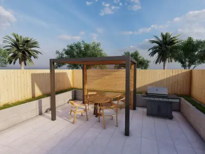 Modern prergola with BBQ Area-Free Model Free low-poly 3D model