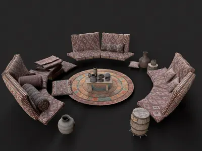 Mongolian Yurt and Interior 3 Low Poly PBR Low-poly 3D model