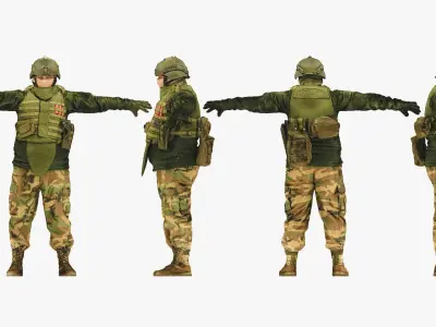 001184 soldier in T pose lowpoly 3D model