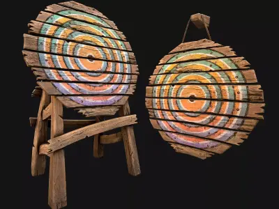 Medieval Wooden Target Shooting Range Furniture Low-poly 3D model