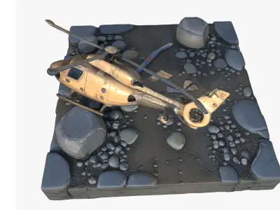 Crashed Helicopter Low-poly 3D model