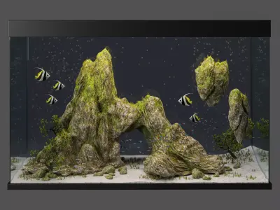 Aquarium with cliff and moss 3D model