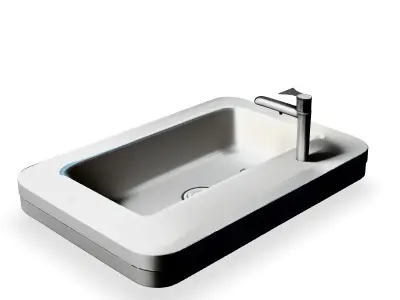 Modern White Rectangular Kitchen Sink 3D Model Low-poly 3D model