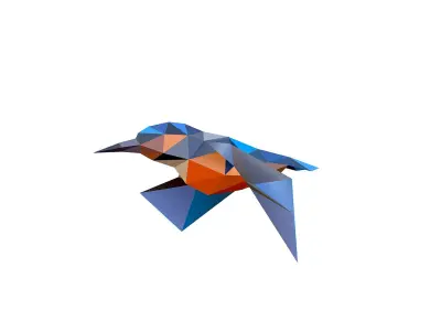 Animated Kingfisher Bird Lowpoly Art Style Low-poly 3D model