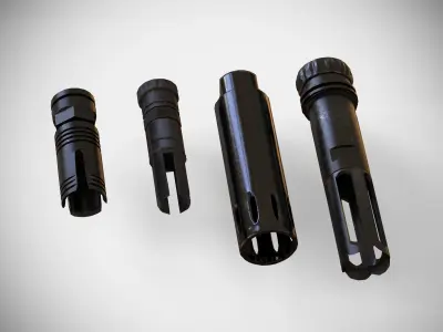 Barrel Attachments Pack - Flash - Muzzle - Suppressor - PBR Low-poly 3D model