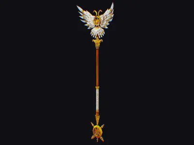 Magical Staff Magic Stick Wand White Bird Wing Props Item Low-poly 3D model