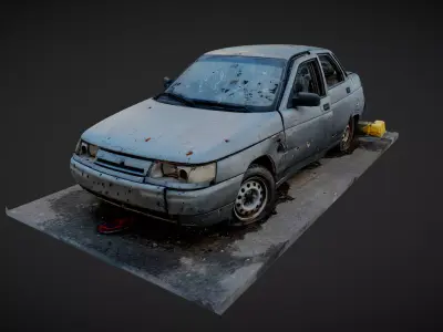 VAZ 2110 Car Destroyed in War - Kyiv Ukraine 3D model