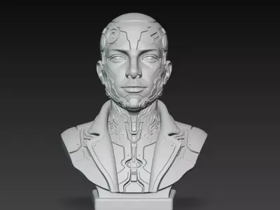 Cybernetic Android Bust STL Futuristic Sci-Fi Sculpture 3D print model