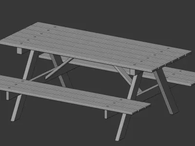 Wooden Park Bench with Table Game Ready Free low-poly 3D model