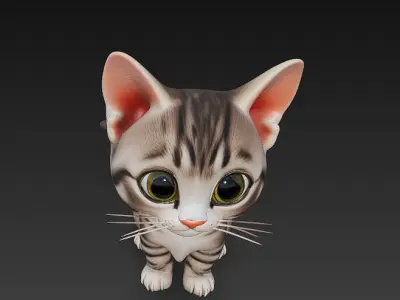 Cat Kitten Realistic 3D Model Basic - Low Poly Realistic Low-poly 3D model