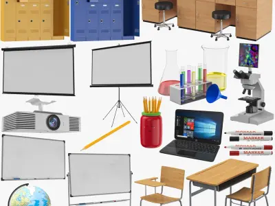 School Items Collection 3D model