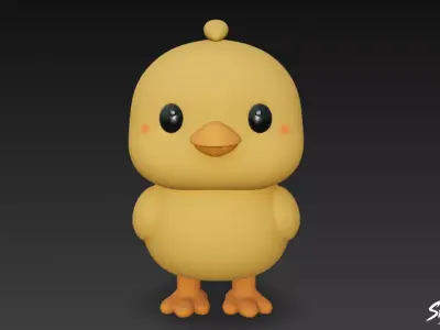 Cartoon Plush Chick Low-poly 3D model