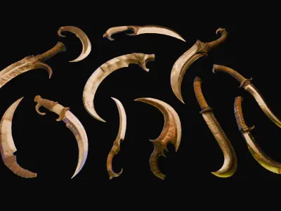 Fighting Knife Pack  Low-poly 3D model