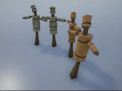 Lowpoly sack and Reed Practice Dummies Low-poly 3D model