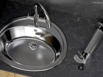 Hydraulic Drain Pump in Sink Chrome 3D model