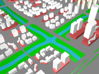 Urban highrise building ancillary building commercial industrial 3D model