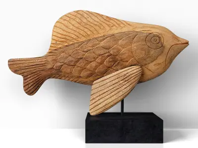 Hand-Carved Mango Wood Fish 3D model