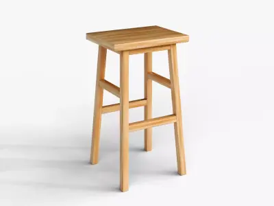 Realistic PBR Wooden Rectangular Stool Low-poly 3D model