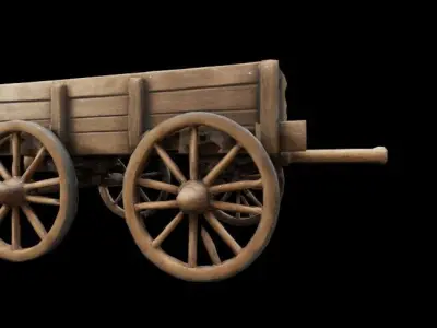 Medieval wooden cart Low-poly 3D model