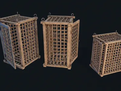 Wooden Cages Low-poly 3D model
