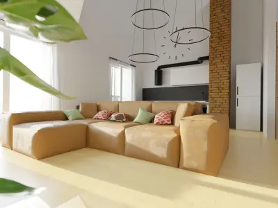 Interior scene of modern two-level apartment for Blender Free 3D model